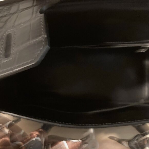 Black Crocodile Embossed Handbag Silver 30cm - Picture 7 of 9